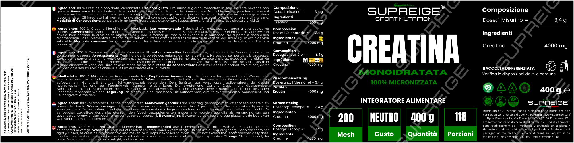 Creatina Monoidrata 100% Micronizzata - 400 gr.